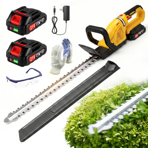 20 in Cordless Hedge Trimmer 180° Rotatable Brushless Electric Bush 12000RPM Head Bush Trimmer Handheld Electric Trimmers for Shrub Trimming, Garden (Green) - color: Yellow-1