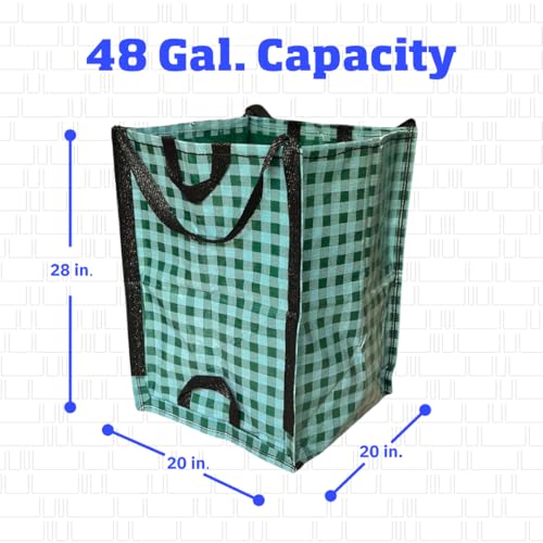 DURASACK Heavy Duty Home and Yard Bags 48-Gallon Reusable Self-Standing Lawn and Leaf Bags Garbage Can with Reinforced Handles, Gingham Green, 3 Pack - color: Gingham Green