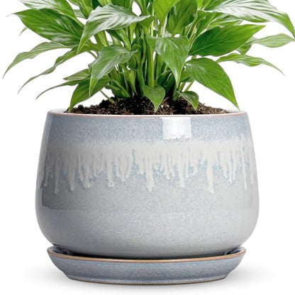 7 Inch Planter Indoor, Ceramic Pots for Plants, Grey-White - size: 7 Inch, style: Grey-white