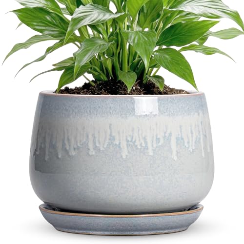7 Inch Planter Indoor, Ceramic Pots for Plants, Grey-White - size: 7 Inch, style: Grey-white