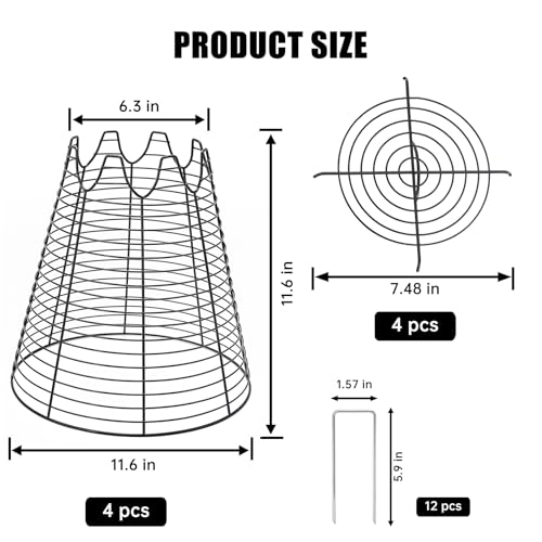 6 Pcs 11.6"×11.6" Garden Cloches for Plants, Sturdy Metal Plant Cages to Keep Animals Out, Reusable Wire Plant Covers, Black Plant Protector from Squirrels, Rabbits, Birds - size: 6 pack