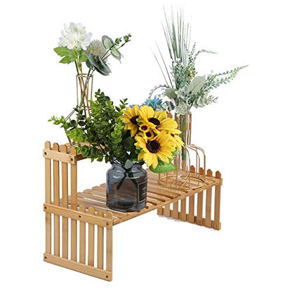 GURECOD 2 Tiers Bamboo Plant Stand Shelf, 18.5" Length - size: 18.5" Length