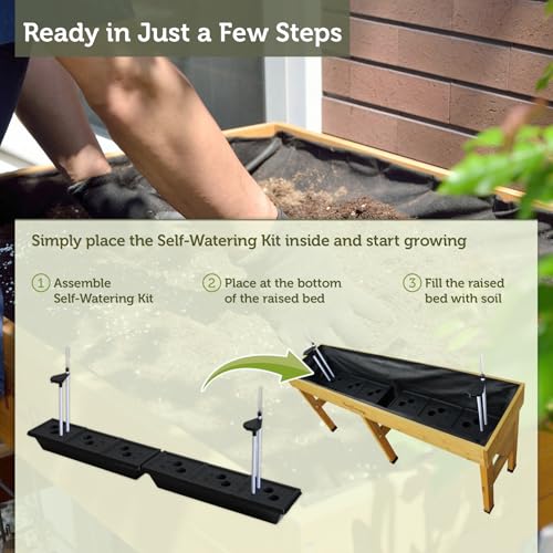 VegTrug Self Watering Kit for Wall Hugger Medium 1.8m Planter, Black - Reservoir System with Water Level Indicator, Prevents Overwatering, Easy Fill Tube & Funnel, Durable Plastic Construction - size: Medium 1.8m