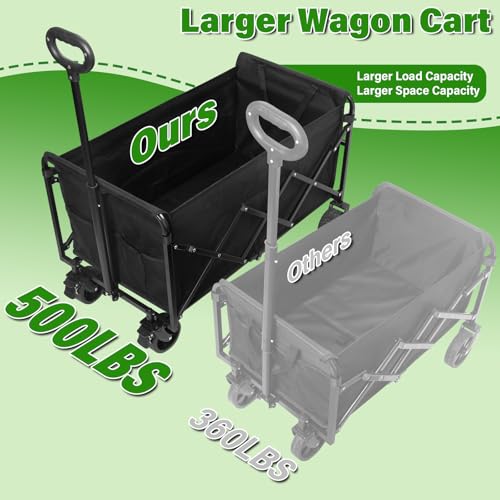 Wagon Cart Foldable,500Lbs Collapsible Wagon Cart with Wheels Portable, All Terrain Outdoor Utility Carts for Groceries, Camping, Sports, Garden, Shopping, Black - color: Black-500lbs