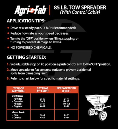 Agri-Fab Tow Behind Broadcast Spreader for Seed and Fertilizer, 85 lb Poly Hopper Capacity with Cable Flow Control, Made in USA - style: 85 lb. Cable Control Tow-Behind Spreader