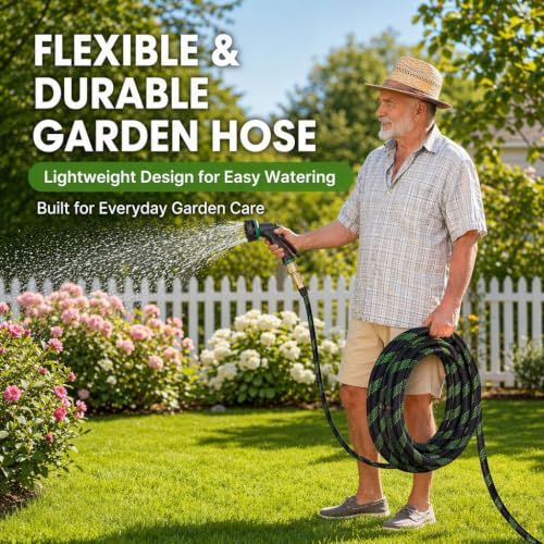 100 FT Garden Hose - Heavy Duty Non-Expandable Water Hose with 10-Function Nozzle, Kink-Free & Leak-Proof Flexible Yard Hose for Lawn and Car Washing（100FT) - size: 100FT