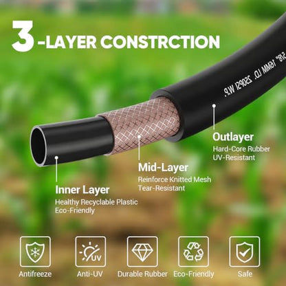 200 FT Heavy Duty Garden Hose, 5/8 in Rubber Water Hose, Black - size: 200FT-Black