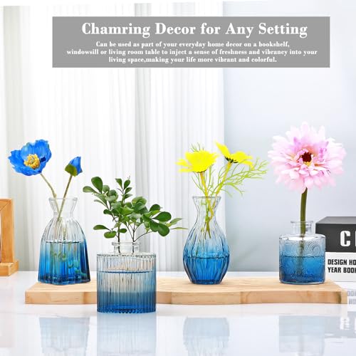 Glass Bud Vases 4 Pack, Small Deepblue Flower Vases for Wedding Centerpiece - color: Deepblue