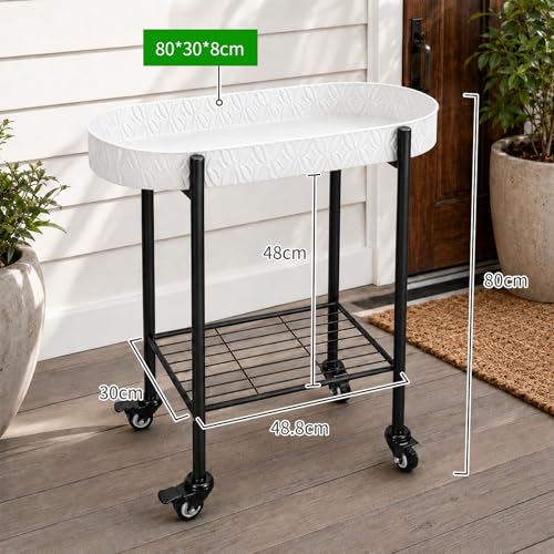 Growsun Metal Rolling Succulent Plant Stand with Drainage Holes Indoor Outdoor Plant Cart - color: White, size: Large