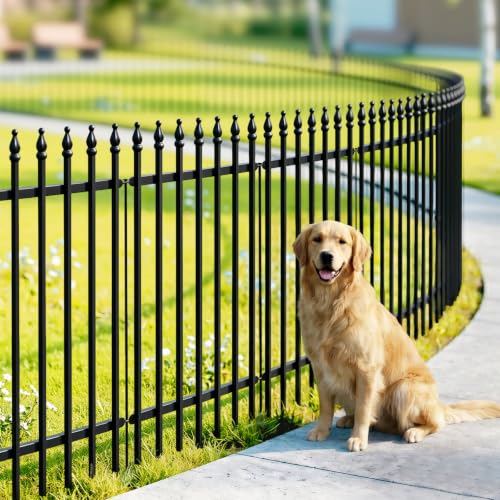 Thealyn 42" H x 12.5Ft Metal Garden Fence, Animal Barrier, 5 Panels - color: Black, size: 42″ H x 12.5 ft (5 Panels)