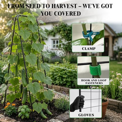 Perszen 50.39"x16.93" Sturdy Cucumber Trellis for Raised Garden Bed, Rustproof Metal Garden Trellis for Climbing Plants Outdoor, A-Frame Vertical Arch Trellis for Vegetables, Cucumber, Pea, Black - size: 1 Pack