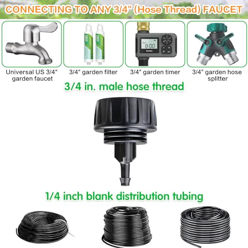 Gardrip 3/4 Inch Female Pipe Thread to 1/4 Inch Drip Irrigation Tubing Adapter: 6 Pieces 1/4 In. Barbed Drip Line x 3/4 In. Faucet PVC Adapter Connect 3/4" FHT Faucet - color: 3/4" to 1/4" Faucet Adapter-6P
