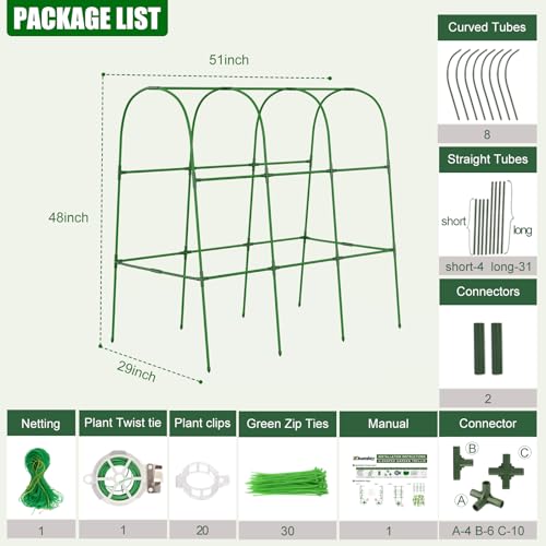 Amoskey Cucumber Trellis for Raised Beds, Cucumber Trellis for Climbing Plants Outdoor, with Garden Netting and Plant Clip, Metal Arch Garden Trellis Ideal for Cucumbers, Tomatoes, and Flowers