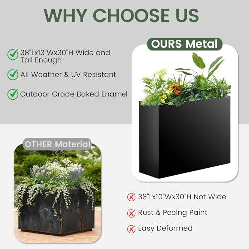Tall Rectangular Planter,38" L x 13" W x 30" H Metal Large Planter Box - size: 38"L x 13"W x 30"H