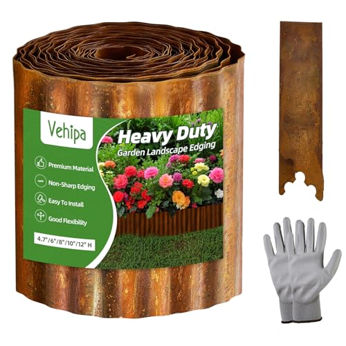 Vehipa Corrugated Landscape Edging 10" x 30 Ft Metal Garden Edging Rusty - color: Rusty, size: 10Inches x 30FT