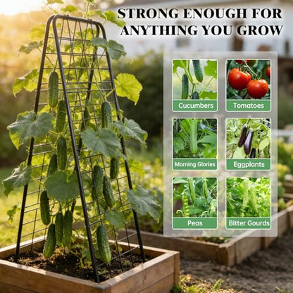 Perszen 50.39"x16.93" Sturdy Cucumber Trellis for Raised Garden Bed, Rustproof Metal Garden Trellis for Climbing Plants Outdoor, A-Frame Vertical Arch Trellis for Vegetables, Cucumber, Pea, Black - size: 1 Pack