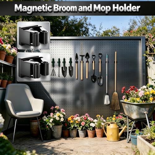 2 Pack Magnetic Broom Holder Wall Mounted Anti Slip Rack - size: 2 Pack B