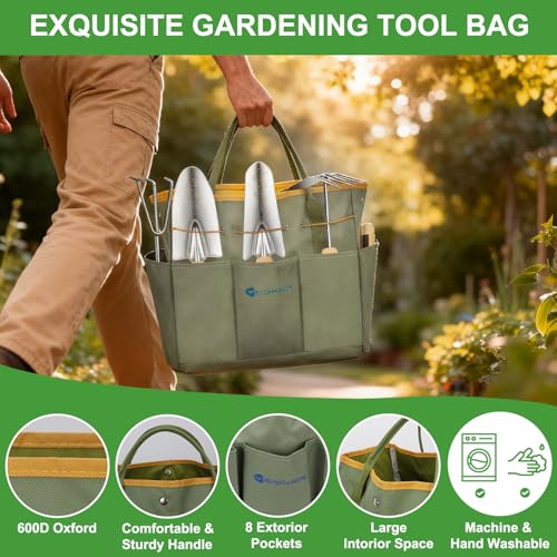 Yesker Gardening Tools 9-Piece Heavy Duty Garden Tool Set Gardening Supplies Gifts for Women Men Gardening Hand Tool Kit w Non-Slip Ergonomic Rubber Handle, Durable Garden Bag, Pruning Shears, Green - size: 9PCS Yellow Green