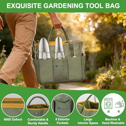 Yesker Gardening Tools 9-Piece Heavy Duty Garden Tool Set Gardening Supplies Gifts for Women Men Gardening Hand Tool Kit w Non-Slip Ergonomic Rubber Handle, Durable Garden Bag, Pruning Shears, Green - size: 9PCS Yellow Green