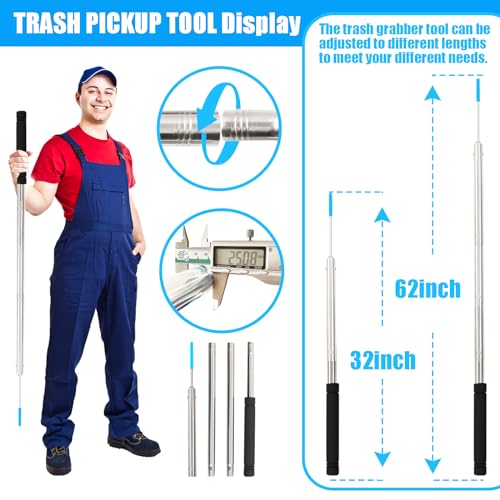 Trash Picker Upper Grabber Extra Long,62 Inch Trash Pickup Tool Heavy Duty Stainless Steels Tip Lightweight Reinforcement Debris Nabber Litter Picker Grabber Durability Sponge Handle - size: 62 Inch