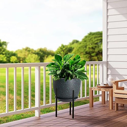 UOUZ 12inch Large Plant Pot, Modern Plastic Planter with High Driange Holes and Saucer for Indoor Outdoor Garden Plants and Flowers, Black with Green Speckles - color: Black With Green Speckles