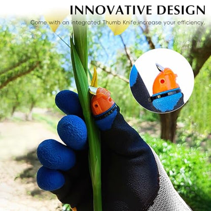 AGLOO Gardening Gloves with Thumb Knife - 1 Pair for Quick Pruning, Fruit Picking and Trimming in Yard - Breathable, Anti-Thorn Picking Gloves for Plant Harvesting