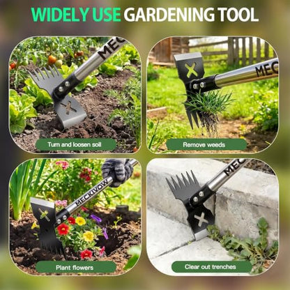Weed Puller Tool with Long Handle - 60" Stand Up Weed Remover Tool, Upgraded 11-Tine 2 in 1 Manual Weed Rake and Garden Hoe, Heavy Duty Manganese Steel Uprooting Tool for Yard, Lawn, Patio