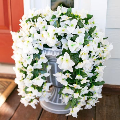 2 PCS Bougainvillea Artificial Hanging Flowers Plants for Outdoors, White - color: White