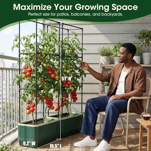 2 Pack 51" Self Watering Planter Box with Trellis, Tomato Planter Trellis for Raised Garden Bed, Tomato Cage with Visual Water Indicator, Indoor Outdoor Tomato Cages for Garden Patio - style: 2 Pack