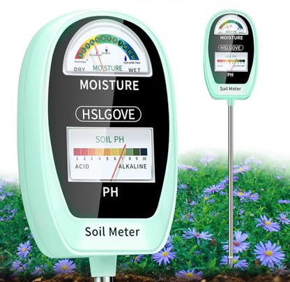 HSLGOVE Soil Test Kit, 2-in-1 Soil Moisture Meter/Soil PH Meter, Dual Screen Soil Tester, Soil Moisture Meter for Plants Watering/Gardening for Lawn,Farm Indoor&Outdoor Use-Lime Green