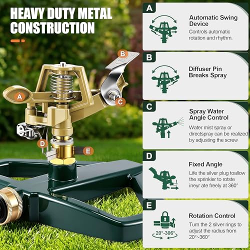 Impact Sprinkler for Yard Large Area with Extension Risers(Spike Base)