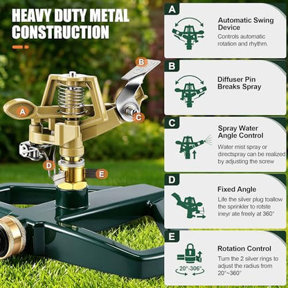 Impact Sprinkler for Yard Large Area with Extension Risers(Spike Base)