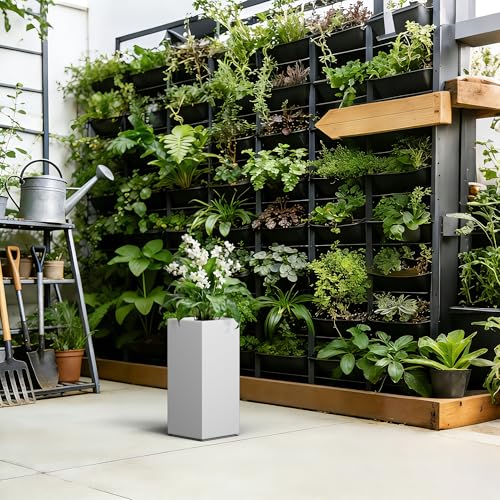 Kante Small Column Square White Concrete Planter 19.9" H, Outdoor - color: Pure White, size: 19.9" H