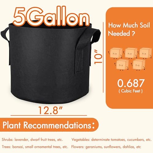 Gardzen 20-Pack 5 Gallon Grow Bags, 300G Thickened Fabric Grow Bags with Handles, Heavy Duty Aeration Plant Grow Bags for Indoor & Outdoor Use - size: 5 Gallons (Pack of 2)