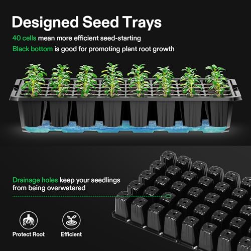 VIVOSUN 1-Pack Seed Starter Kit, 40-Cell Tray, LED Lights and Heat Mat - size: 1-Pack 40-Cell, style: Trays with Lamps and Heat Mat
