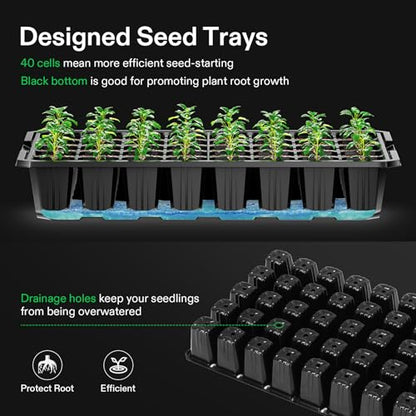 VIVOSUN 1-Pack Seed Starter Kit, 40-Cell Tray, LED Lights and Heat Mat - size: 1-Pack 40-Cell, style: Trays with Lamps and Heat Mat