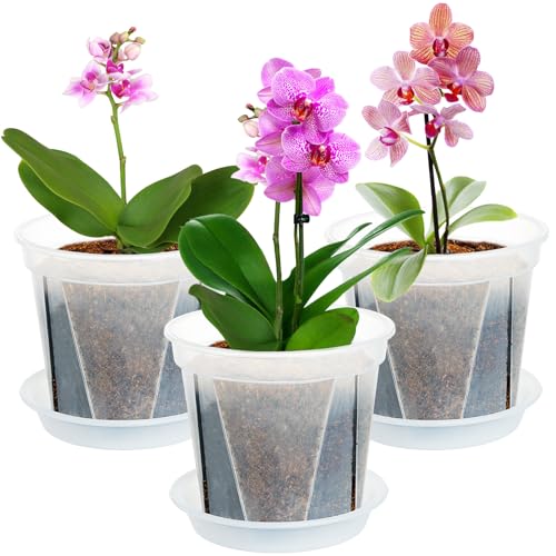 Plant Pots 7 inch Set of 3, Nursery Pots with Drainage Holes and Saucers - size: 7 inch Set of 3