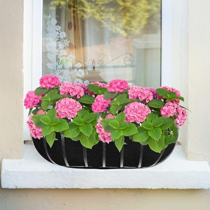 2PCS 24Inch Upgraded Planter Basket Liners Fabric Window Box Liners Felt Trough Planter Liner Black Flower Basket Liner Non-Woven Hanging Plant Liner for Planters Garden Fence - Avoid Bird Nesting - size: 2PCS 24 Inch