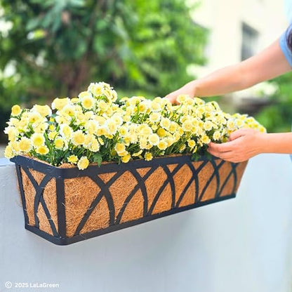 LaLaGreen Outdoor Railing Planter (24 in, 4 Pack) Black Flower Box Holder - size: 24" (60cm) x 4 pack