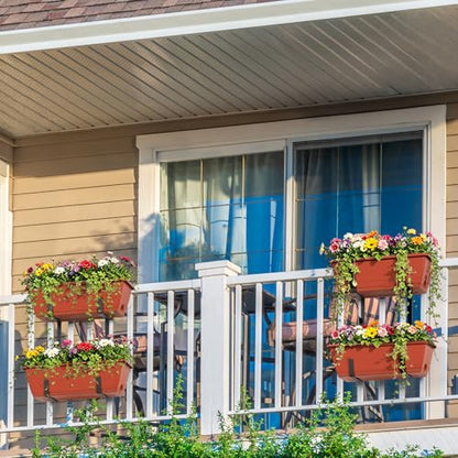 Railing Planter Box Set of 2, 4 Pack Brick Red Window Boxes Planters - color: Brick Red