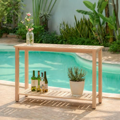 48" Narrow Outdoor Console Table, Sofa Buffet Serving Patio Table - color: Natural