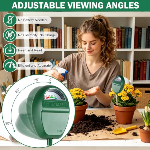 Censinda Soil Moisture Meter, Adjustable Viewing Angles，7" Deep Probe Soil Hygrometer for Plants, No Battery Soil Hygrometer for Indoor Outdoor Garden Potted Plants