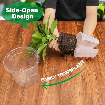 Bluepro 5 Inch Side-Open Orchid Pots 12 Pack, Plastic Nursery Planters with Detachable Side Walls for Easy Repotting, Breathable Slotted Flower Pots with Drainage for Root Health - size: 5 Inch-12Pcs