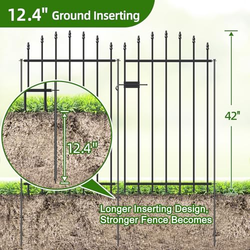 42" x 12' No-Dig Metal Garden Fence with Gate, Outdoor Fencing for Yard - size: Roman Col 42″H x 12ft (1Gate+5Panels)