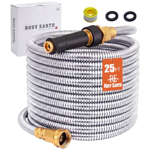 Rosy Earth Metal Garden Hose 25 FT - 304 Stainless Steel Water Hose - size: 25FT