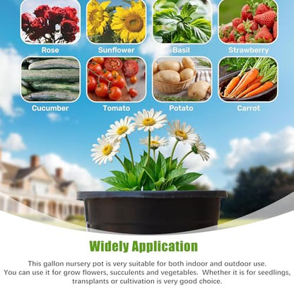 HOSTIC 5 Gallon Flexible Nursery Pots Gallon Pot with Drainage Holes Plastic Plant Container Suitable for Indoor Outdoor Vegetables Flowers Plants 10 PCS - size: Standard 5 Gallon