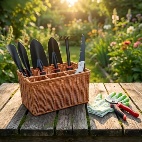 Garden Tools Set, 9 Pieces, Brown - color: brown