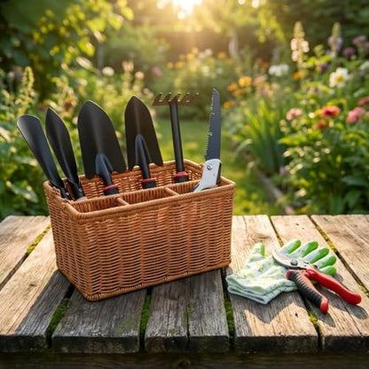 Garden Tools Set, 9 Pieces, Brown - color: brown