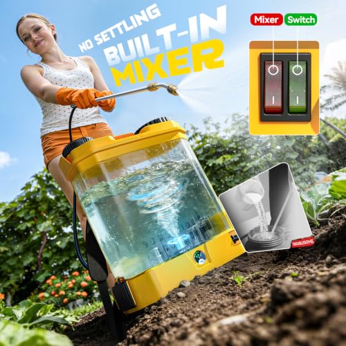 Battery Powered Backpack Sprayer Auto Mixer Compatible with Dewalt 20V - color: Yellow