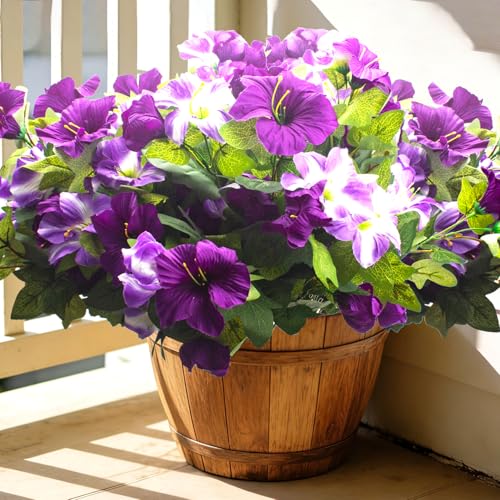 Artificial Purple Petunia UV Resistant Faux Flowers Fake Petunias Outdoor - color: Purple&light Purple